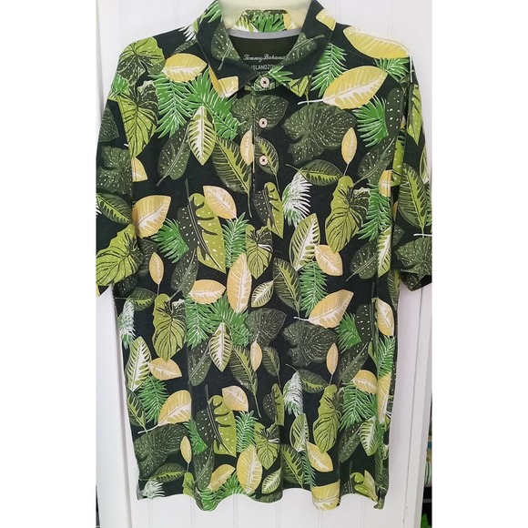 Tommy Bahama Other - Tommy Bahama Polo Shirt Mens Large Green Yellow‎ Tropical Palm Island Zone